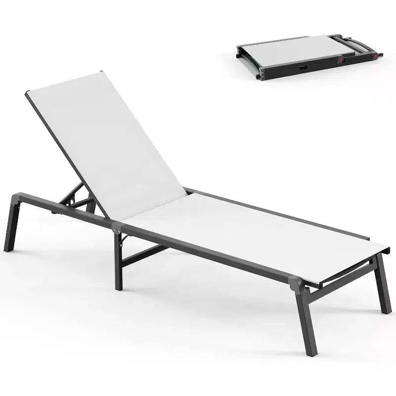 Summit Adventure Outdoor Chaise Lounge Chair - Foldable Aluminum Recliner 5 Positions, No Assembly Needed for Pool/Beach