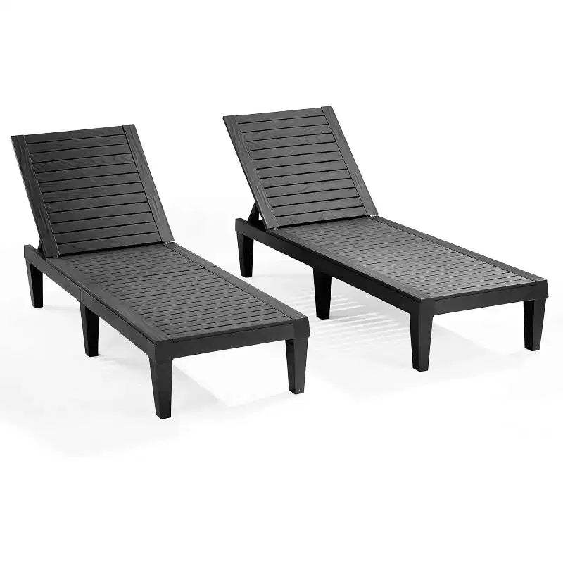 Summit Adventure Set of 2 Black Patio Lounge Chairs - 5-Position Adjustable, Waterproof & Lightweight for Pool/Lawn