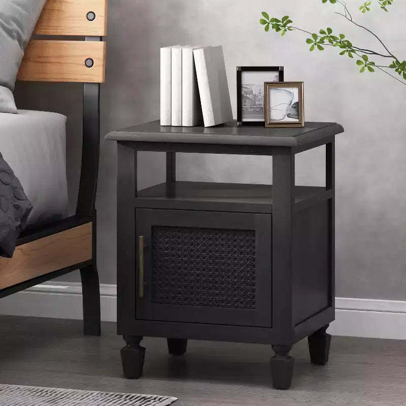 GDFStudio Lempster Rustic Acacia Wood and Cane Nightstand