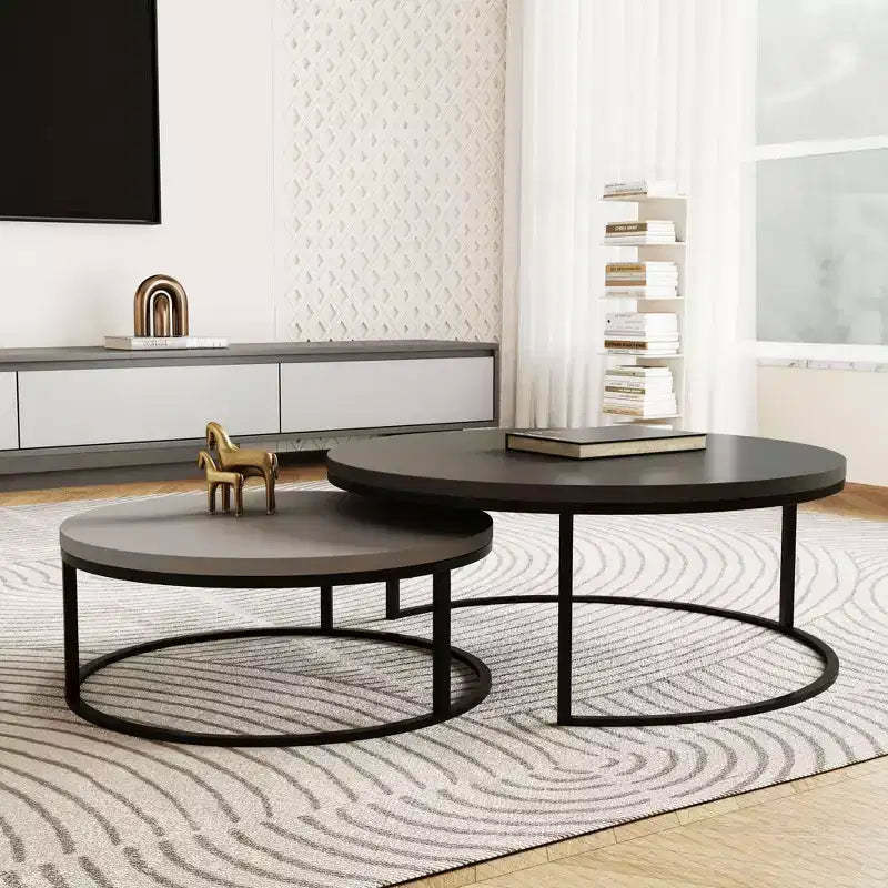 Gaoyangjiaju 31.5 Modern Round Nesting Coffee Table Set of 2 - Minimalist Industrial Center Tables - Grey/Black