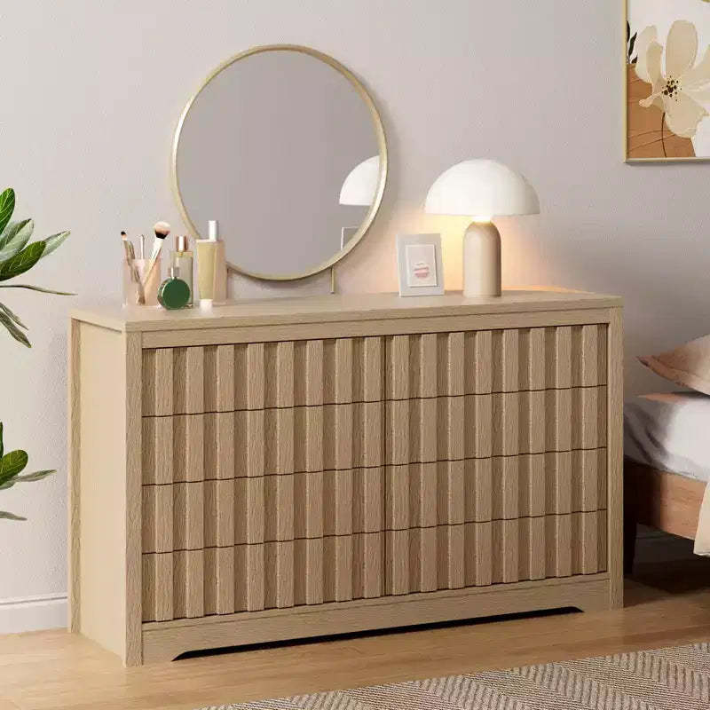 GustoWave Fluted Dresser for Bedroom with 8 Drawers,Chest of Drawers,Wooden Dresser TV Stand, Wood Clothes Closet Organizer with Deep Storage
