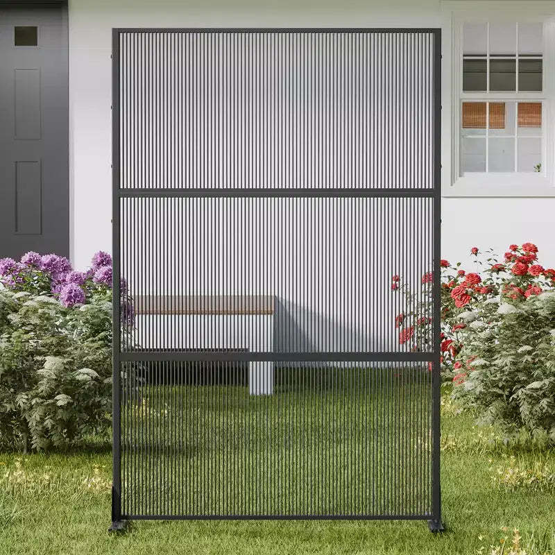 72 H47W Dovelina Black Outdoor Rattan Privacy Screen Decorative Garden Fence