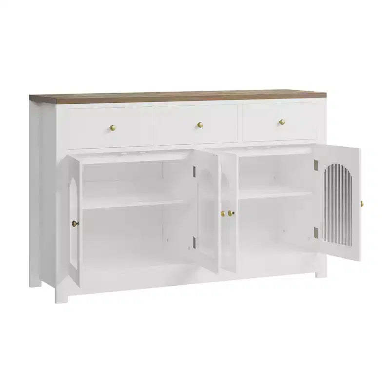 CuisinSmart Large Buffet Sideboard Cabinet with 4 Doors & 3 Drawers, Kitchen Cabinet Display Cabinet with Adjustable Shelf, Wine Buffet Cabinet