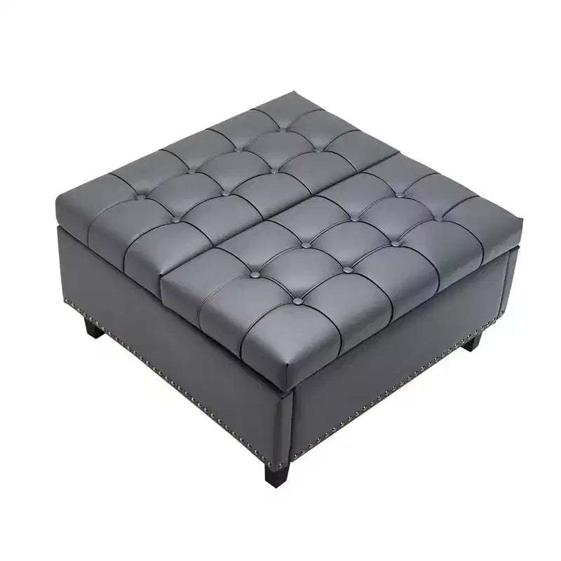 VEVOR 31 in Square Leather Ottoman with Storage, Upholstered Tufted Button Coffee Table Ottoman with Lift-Top & Flip Design, PU Leather, Grey