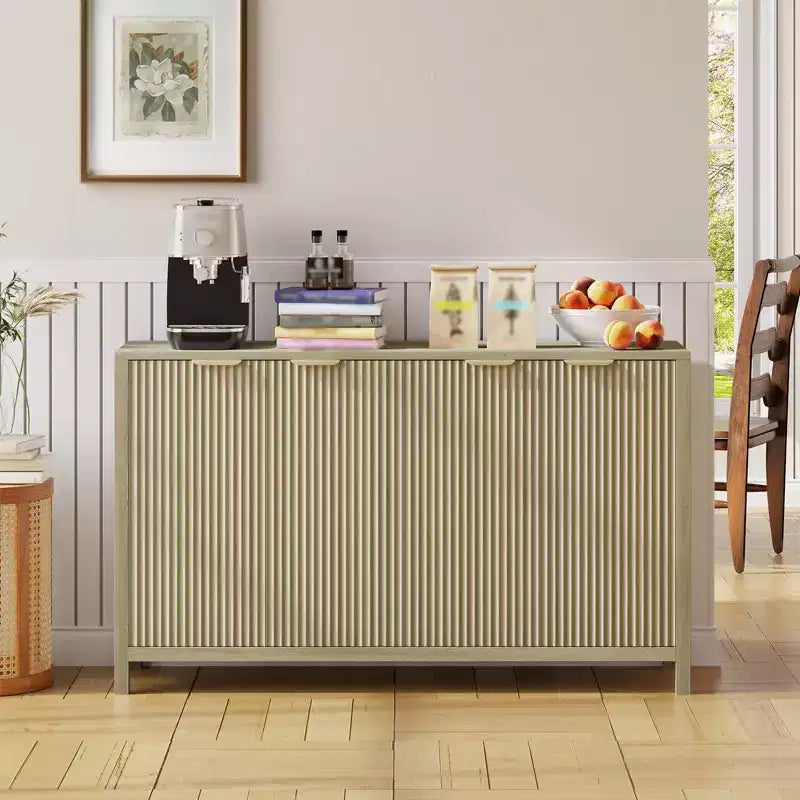Large Sideboard Modern Credenza with 4 Doors & Adjustable Shelves, Kitchen Buffet Cabinet Console Table for Living Room Kitchen Entryway