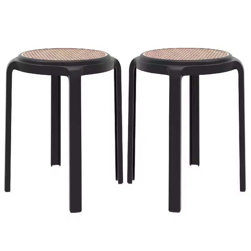 LeisureMod Tresse Stackable Dining Stool  Mid-Century Modern Round Backless Wicker-Top Seat Indoor Outdoor Use for Kitchen, Patio, Garden Set of 2