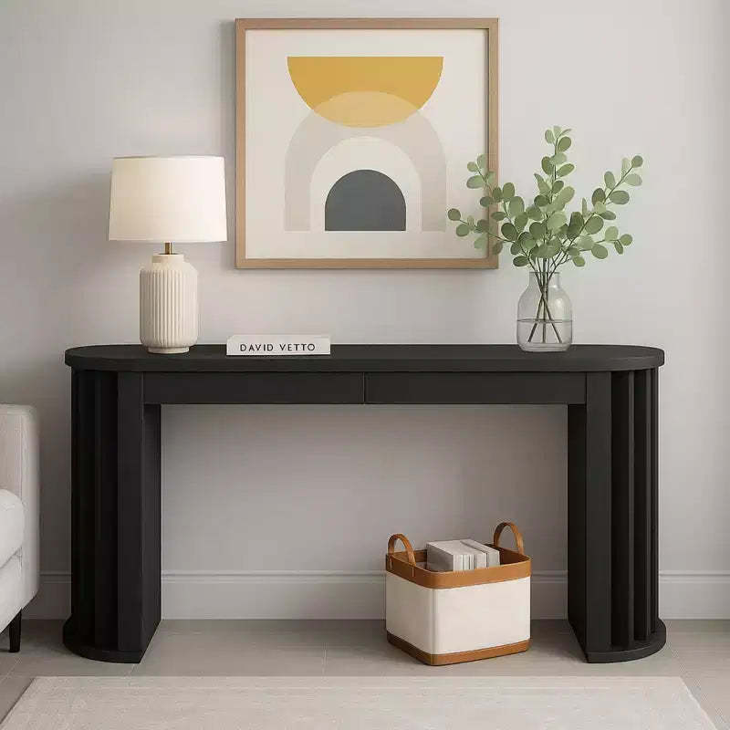 Merax Modern Oval-Edge Console Table with Fan-Shaped Legs