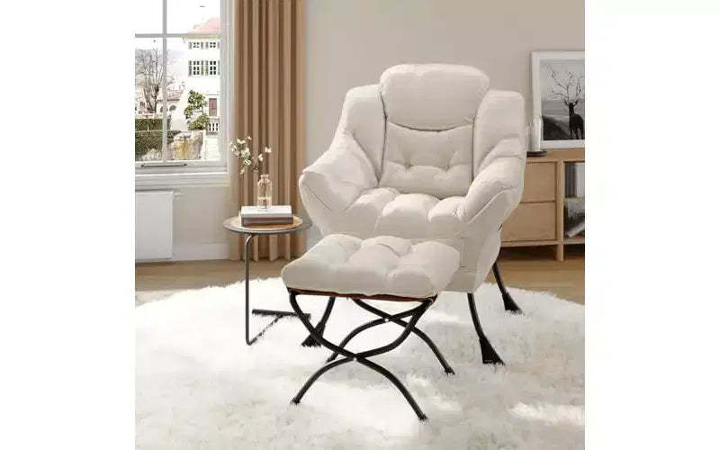 GustoWave Lazy Chair with Ottoman, Modern Lounge Accent Chairs with Footrest, Armrest, Side Pocket, Reading Cozy Lounge Sofa Chair for Living Room