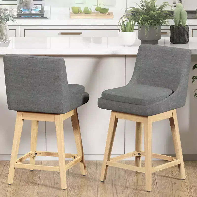 Dyonery 26.8 Height Counter Height Swivel Bar Stools Set of 2, Upholstered Counter Kitchen Barstools with Back, Solid Wood Legs, Fabric - Blue