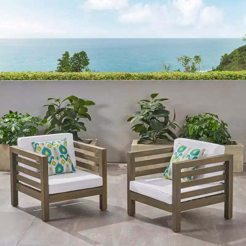 GDFStudio Cascada Outdoor Acacia Wood Club Chairs with Cushions (Set of 2)