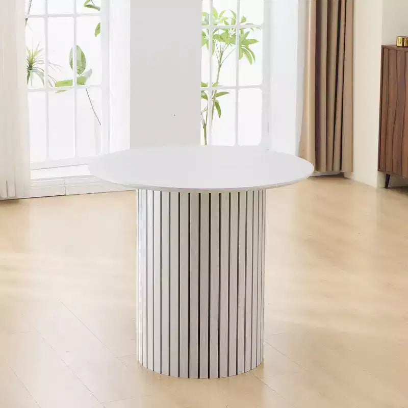 Round Dining Table, Bamboo Dinette Table Space-Saving Dinner Table Kitchen Table, White Gray - ModernLuxe