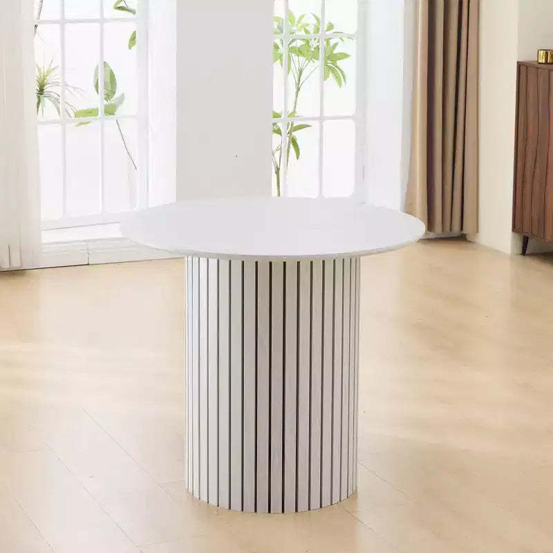 Round Dining Table, Bamboo Dinette Table Space-Saving Dinner Table Kitchen Table, White Gray - ModernLuxe
