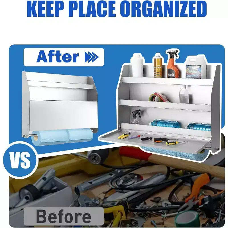 Garage Storage Cabinets, Wall Mounted Steel Cabinets with Work Station - Adjustable Shelves, Small Storage Rack