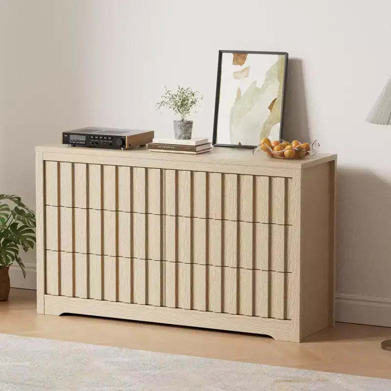 Fluted Dresser for Bedroom with 6 Drawers,Modern Chest of Drawers with Handleless,Wooden Dresser, Wood Clothes Closet Organizer with Deep Storage