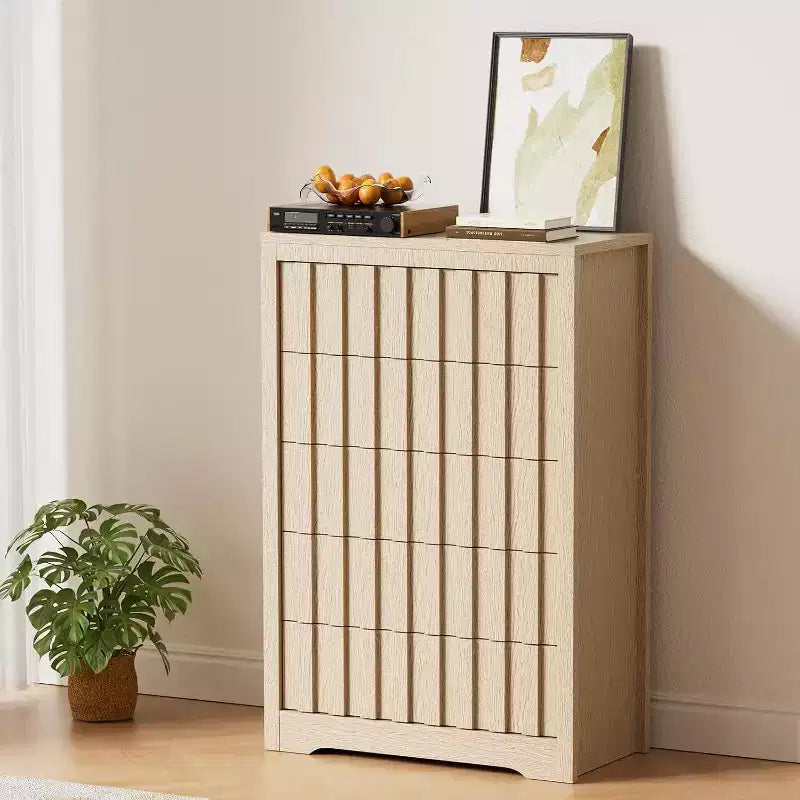 Tall Fluted 5-Drawer Dresser - Handleless Design with Deep Storage for Bedroom & Living Room