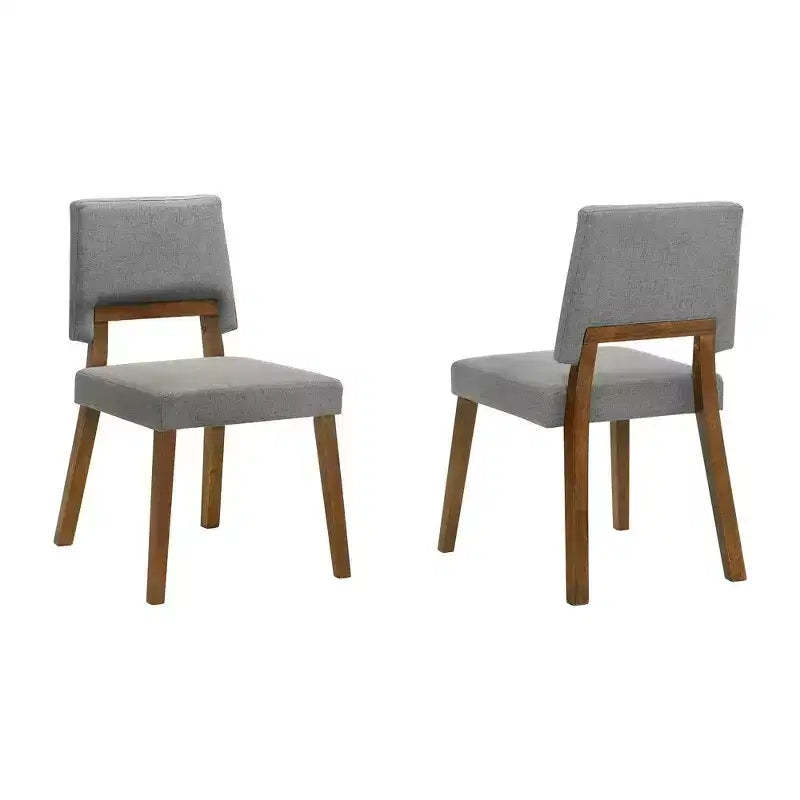 Armen Living,Channell Wood Dining Chair in Walnut Finish with Charcoal Fabric - Set of 2
