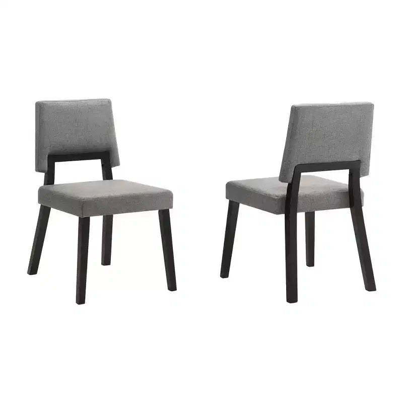 Armen Living,Channell Wood Dining Chair in Black Finish with Charcoal Fabric - Set of 2