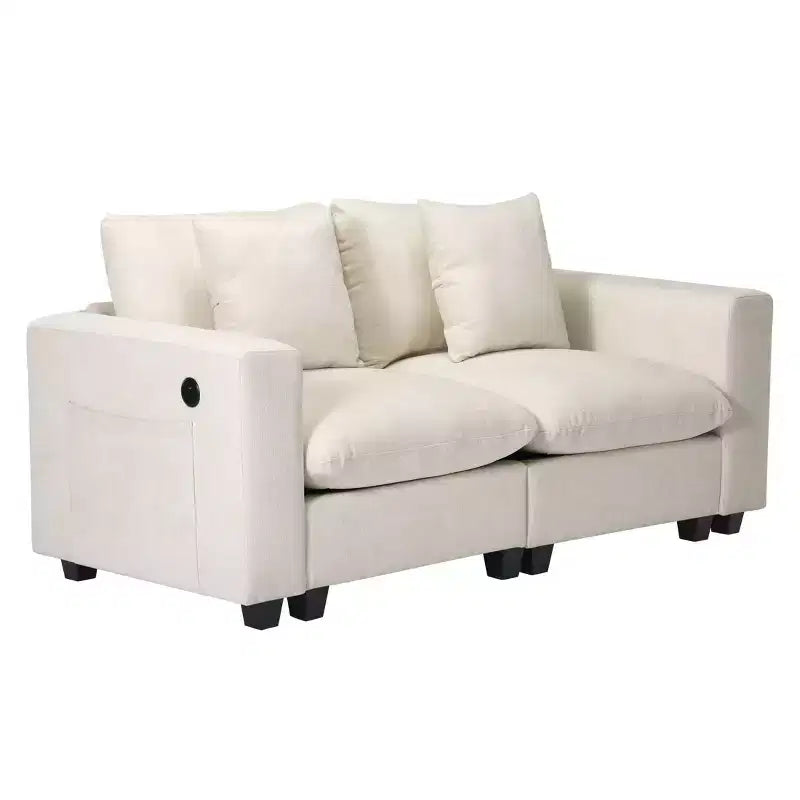 WestinTrends Augusta 70 Modular Chenille Loveseat Sofa With USB/Type-C Ports and Side Pockets