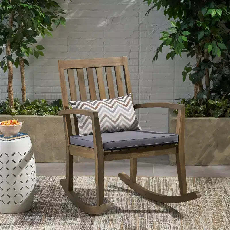 GDFStudio Priya Outdoor Acacia Wood Rocking Chair with Cushion