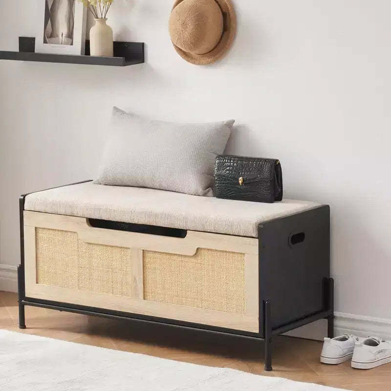 39.4 Inch Storage Ottoman, Large Rattan Bench,Square Rattan Foot Rest Stool, Foot Rest Stool, Bedroom Bench