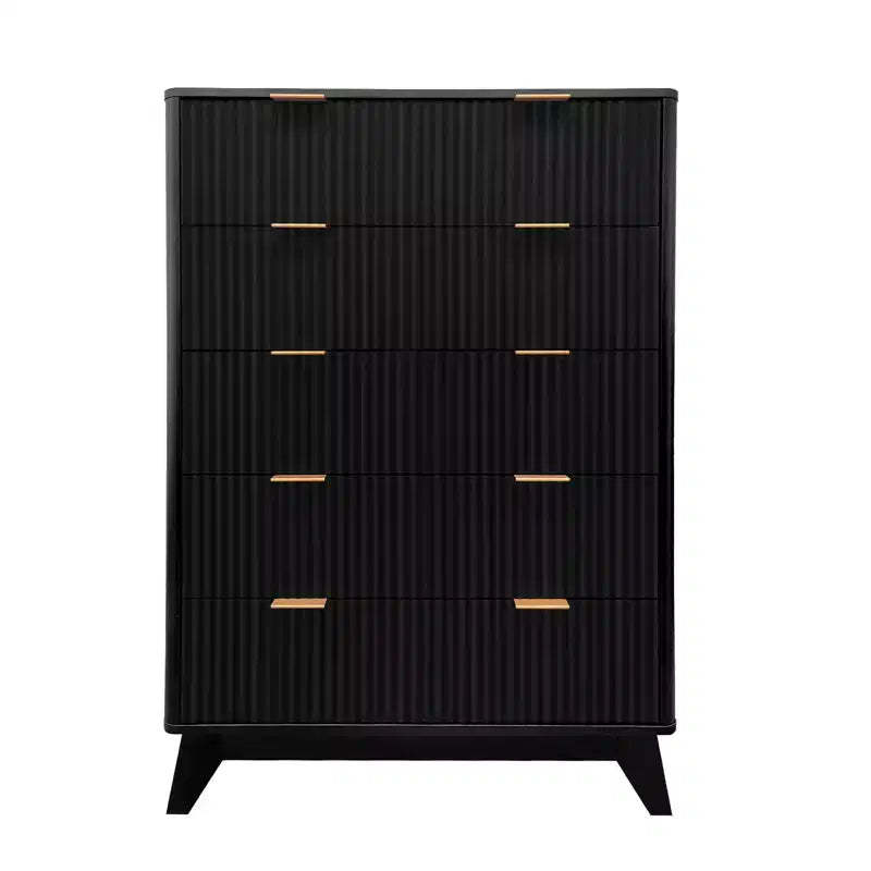 Fluted 5 Drawers Dresser, 48-Inch Tall Modern Chest of Drawers with Anti-Tipping Device, Wood Storage Organizer for Bedroom, Living Room, Hallway