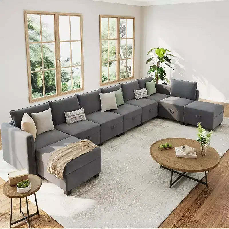 Modular Sofa Sectional Sleeper Couch with 2 Ottomans, 9 Seat Convertible U Shaped Modular Couch with Storage, Oversized Sofa Sleeper