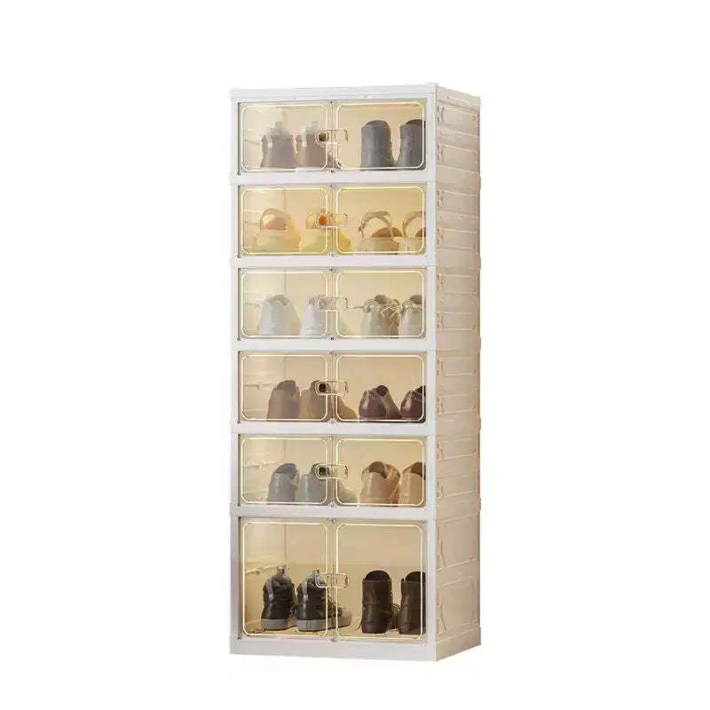 Foldable Shoe Rack Organizer for Closet,Stackable Sneaker Storage Boxes with Door,Easy Assembly,Plastic Boot Organizer Boxes for Hallway,Closet