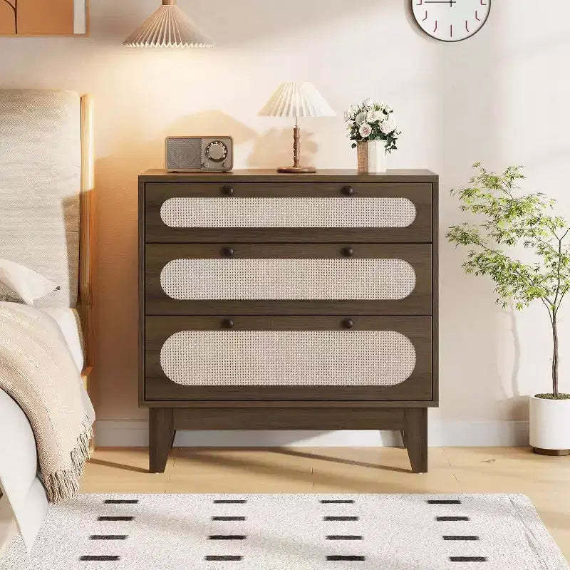 31 Rattan 3-Drawer Dresser - Modern Storage Cabinet for Bedroom & Living Room