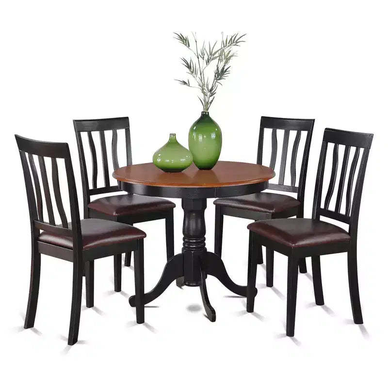 HomeStock Belmont 5-Piece Kitchen Table Set, Black & Cherry