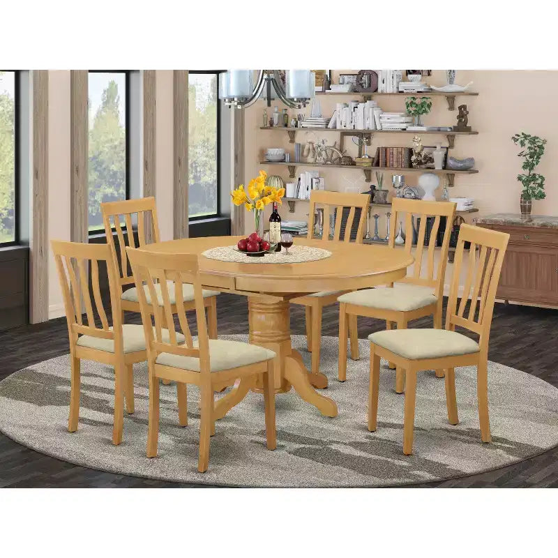 HomeStock Belmont 7-Piece Dining Table Set, Oak