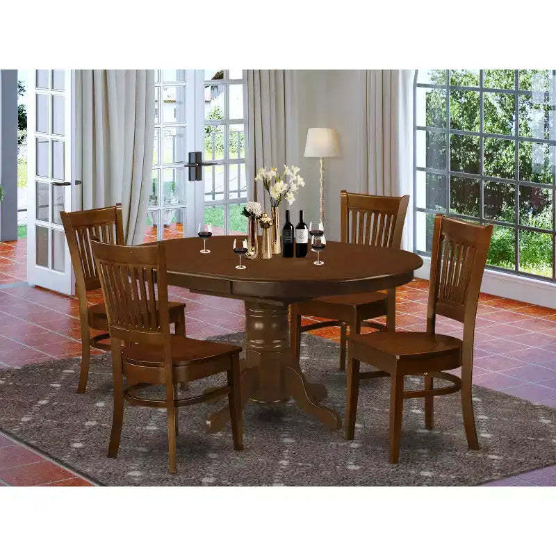 HomeStock Belmont 5 Piece, Pedestal Table Base, Oval Dining set, with Armless Chair, Espresso