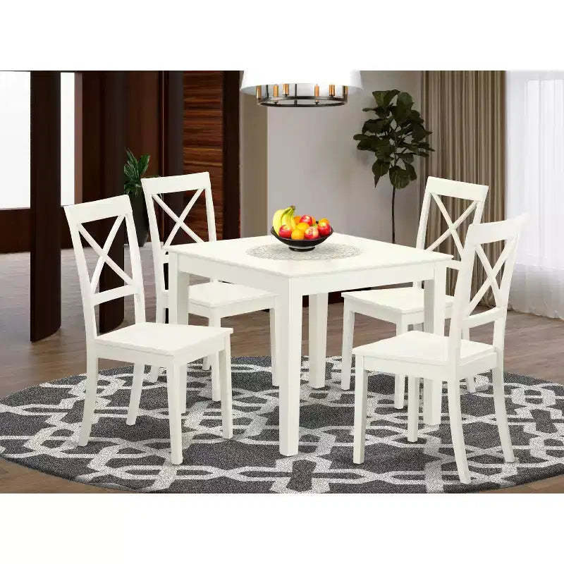HomeStock Belmont Square Kitchen Table And Wood Kitchen Dining Chairs, Linen White