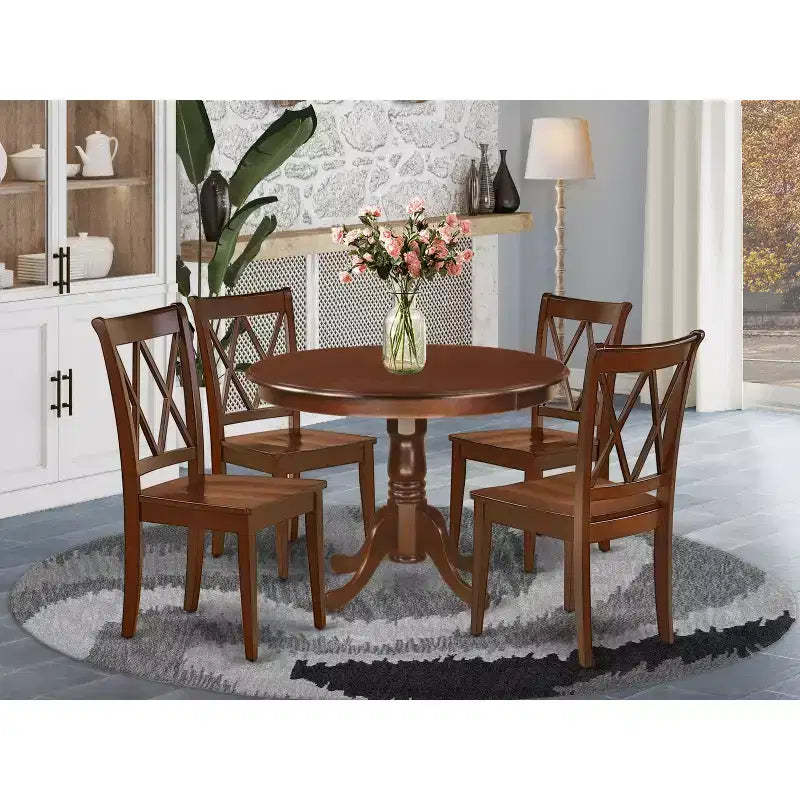 HomeStock HLCL5-LWH-W 5PC Round 42 inch Table and 4 Double X back Chairs