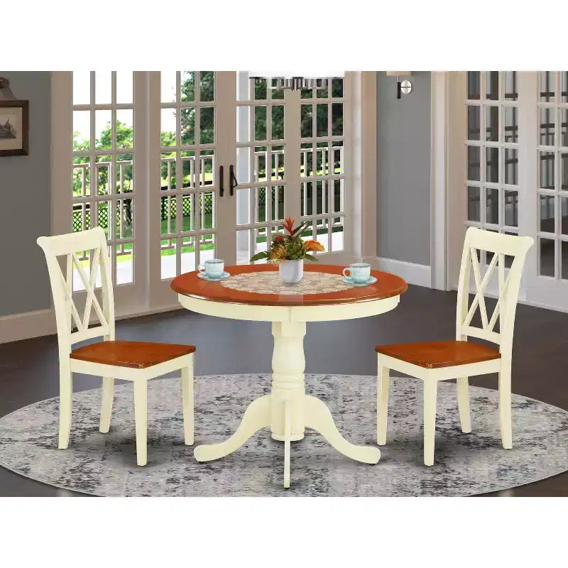 HomeStock Belmont 3PC Round 36 inch Table and 2 Double X back Chairs