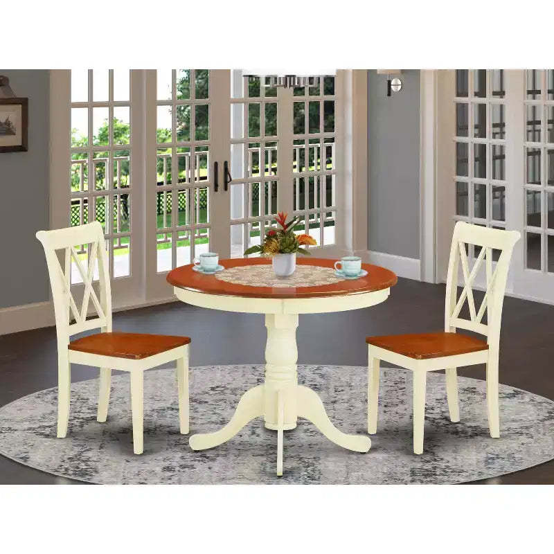 HomeStock Belmont 3PC Round 36 inch Table and 2 Double X back Chairs