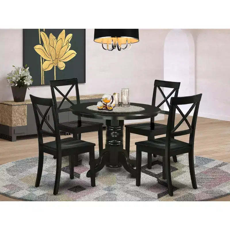 HomeStock 5 Piece Round Kitchen Dining Set Black