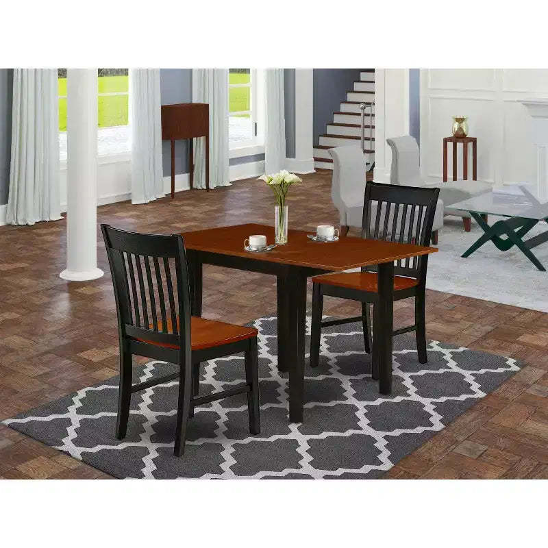 HomeStock Belmont 3Pc Kitchen Table Set , Small Kitchen Table , 2 Wooden Dining Chairs , Solid Wood Seat , Slat back, Black , Cherry Finish