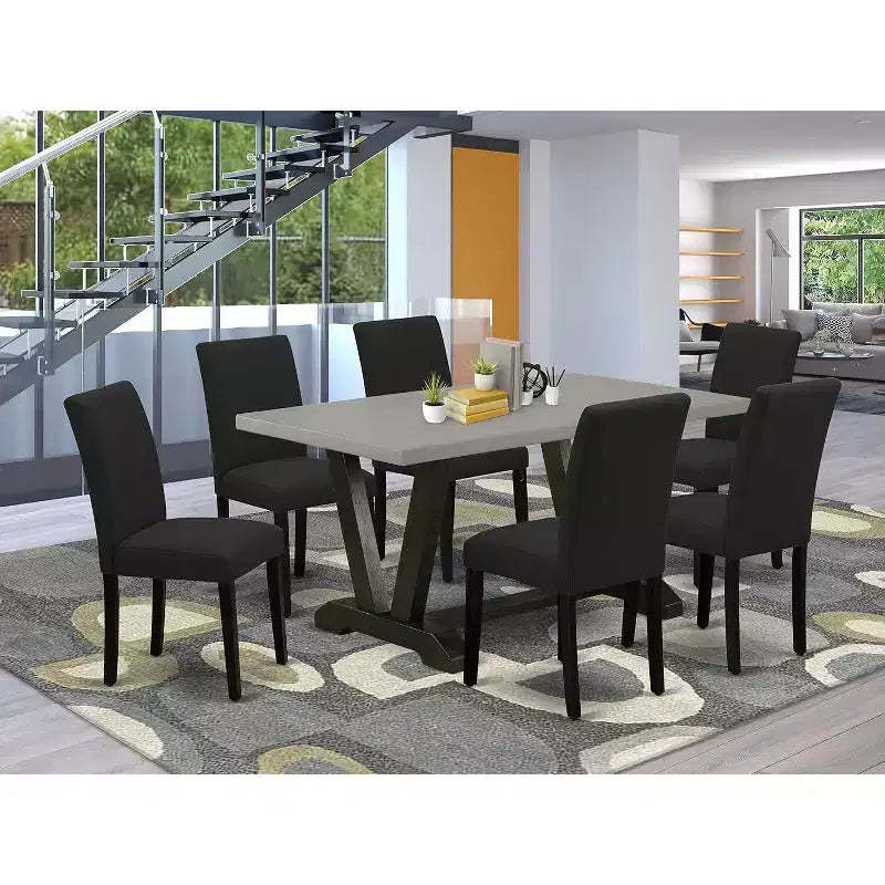 HomeStock Belmont 7-Piece Kitchen Table Set 6 Dining Chairsand Rectangular Dining Table - Black Finish