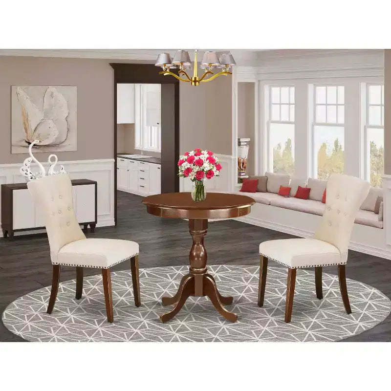 HomeStock Round Wood Dining Table Set Mahogany Finish