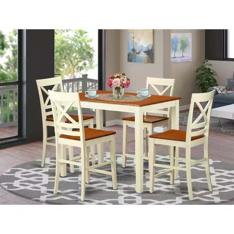 Rubber Wood Counter Height Dining Set Transitional Style 135