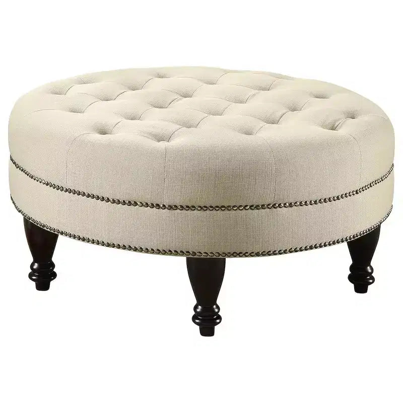 Coaster,Elchin Round Upholstered Tufted Ottoman Oatmeal