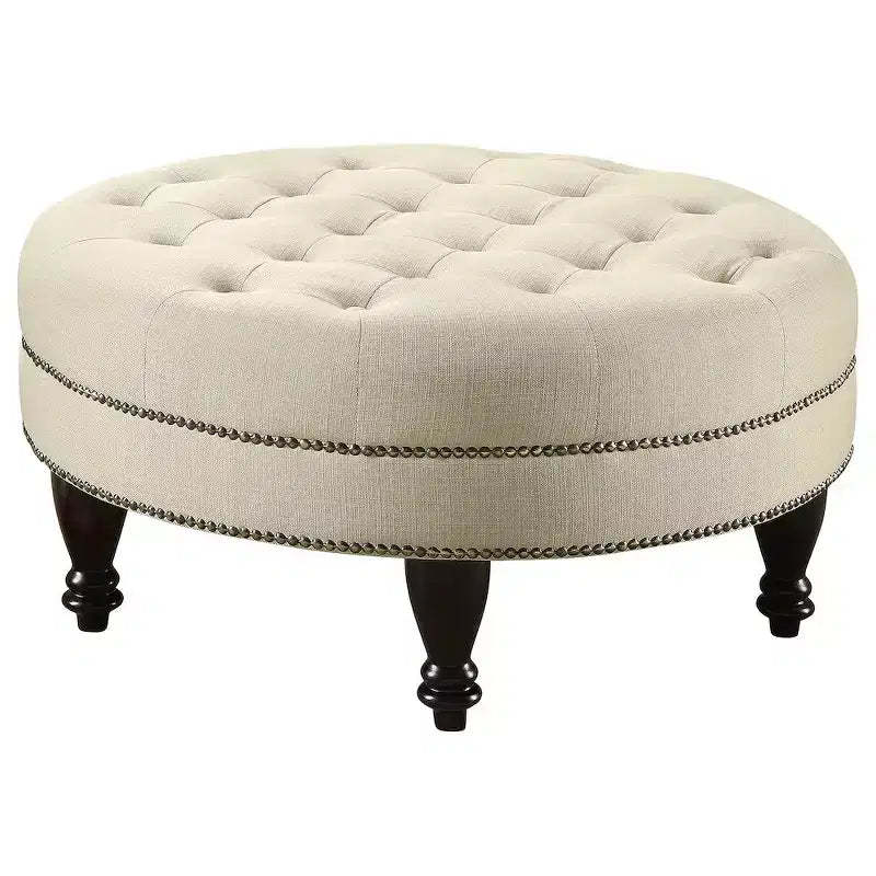 Coaster,Elchin Round Upholstered Tufted Ottoman Oatmeal