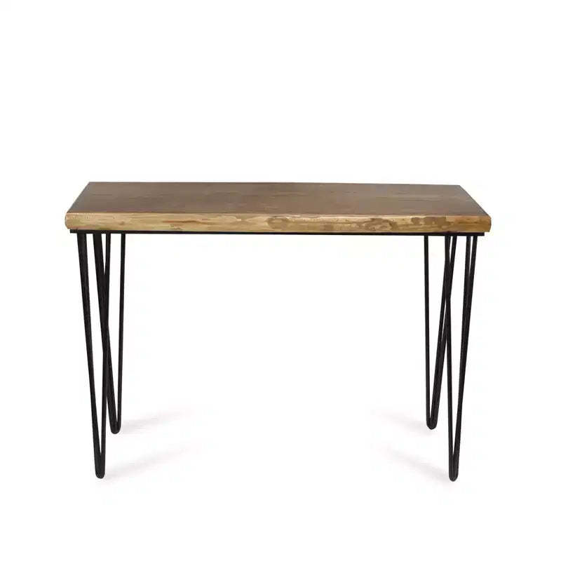 HomeRoots 42 Brown and Black Wood and Metal Distressed Console Table