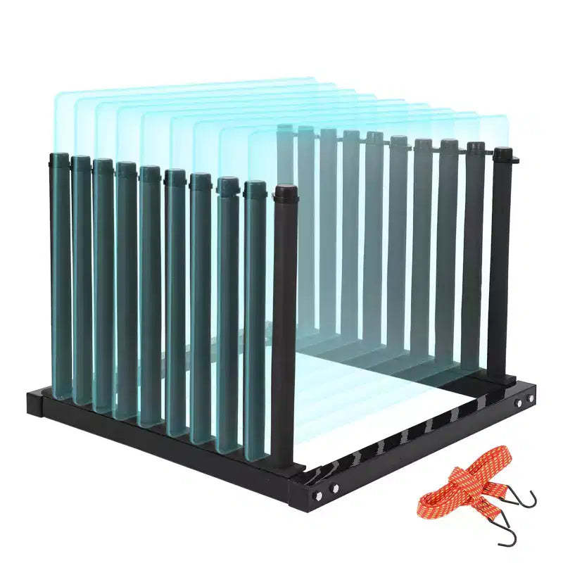 Windshield Rack, 9-Slot Truck Bed Glass Storage Unit - Durable with Non-Slip Locks & Rubber Padding for Transport