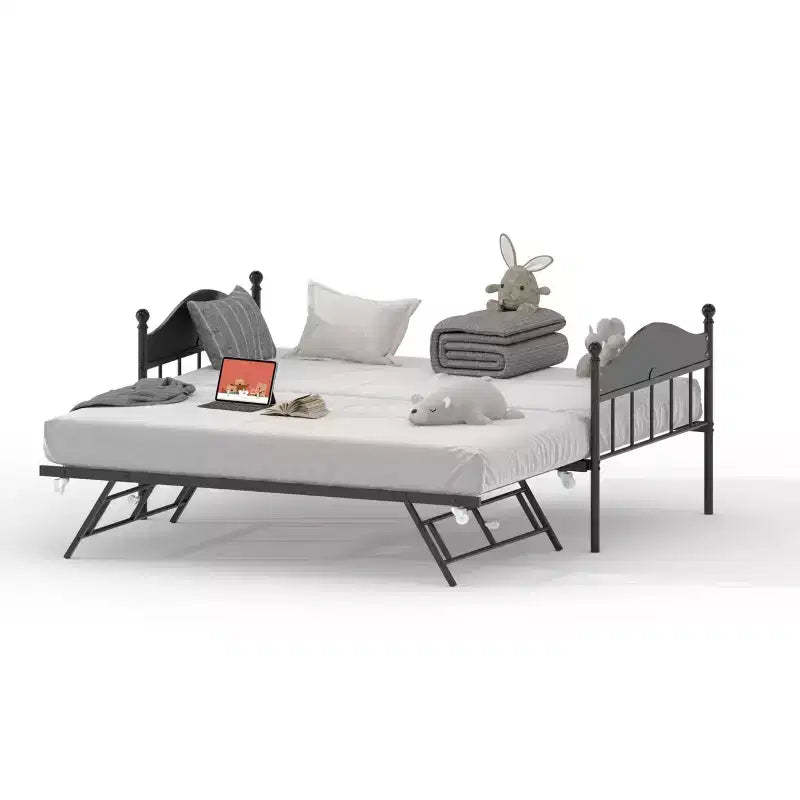 Twin Size Daybed, Heavy Duty Metal Sofa Bed Frame with Headboards, Steel Slats Support