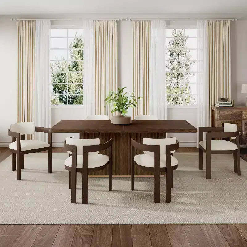 Christopher Knight Home Evangeline Contemporary 7 Piece Rubberwood Upholstered Dining Set with Oversized Rectangular Table