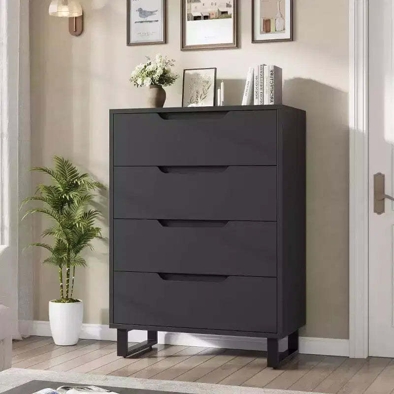 4 Dresser For Bedroom, 41.5 Tall Dresser, Freestanding Vertical Drawer Cabinet With Storage, Wooden Closet Storage Chest For Living Room