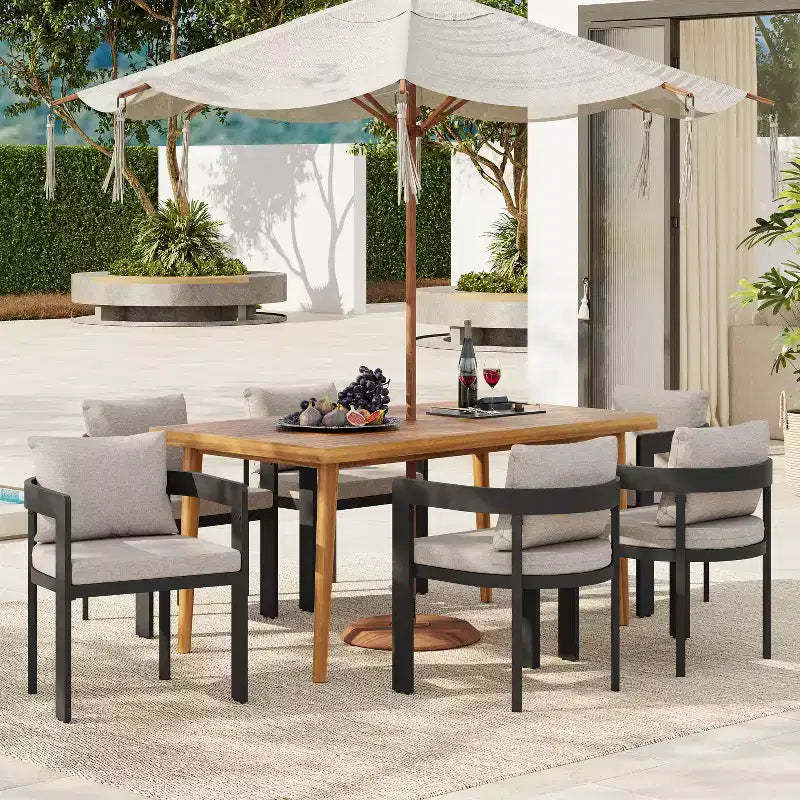 Christopher Knight Home Ofer 7 Pieces Aluminum and Acacia Wood Dining Set
