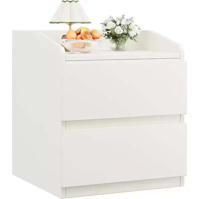 Nightstand with Drawers Bedside Table White End Table Modern Bed Side Table 2 Drawers Night Stand Drom Side Table Curved with Handle Free Design