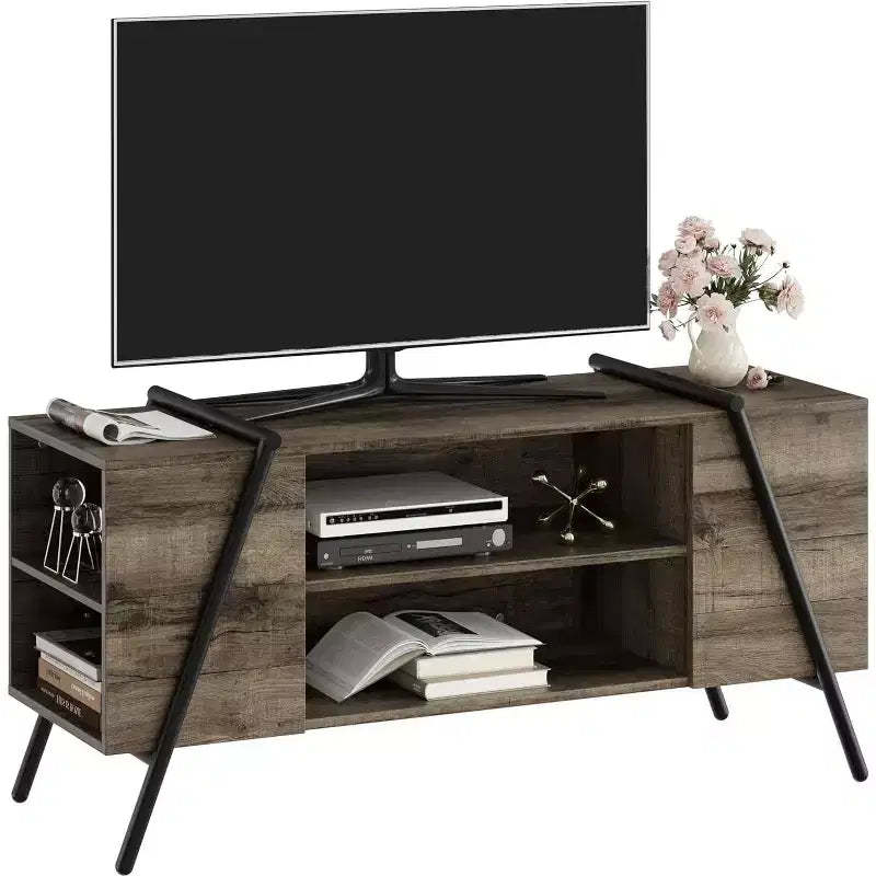 TV Stand for 50 55 Inch TV, Modern Mid Century Entertainment Center with Storage, Adjustable Shelves, U-Shaped Metal Legs